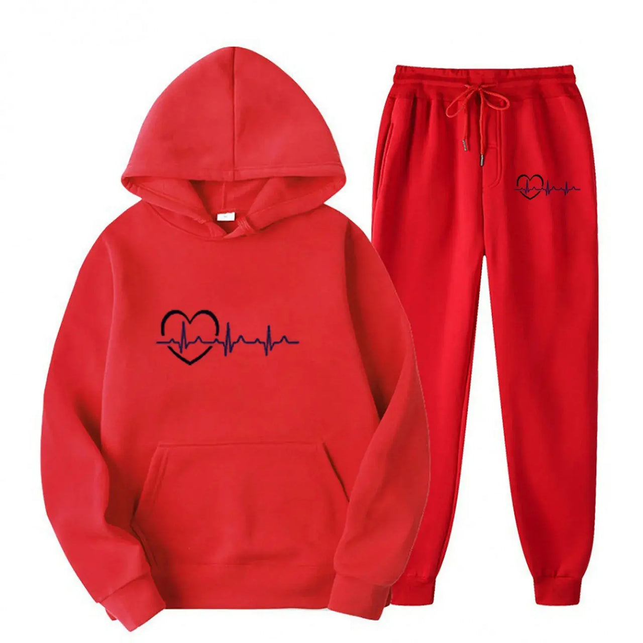 Winter Women's Hooded Sweatshirt Set | Love Heart Plus Velvet Casual Tracksuit | Loose Fit - Path Of Praise