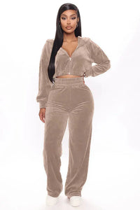 Thumbnail for Women's Casual 2-Piece Fall Hooded Pantsuit | Long-Sleeve Crop Jacket & Wide-Leg Pants Set - Path Of Praise