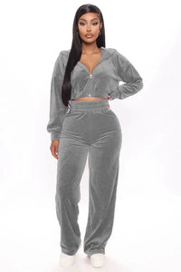 Thumbnail for Women's Casual 2-Piece Fall Hooded Pantsuit | Long-Sleeve Crop Jacket & Wide-Leg Pants Set - Path Of Praise