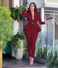 Thumbnail for Women's Full Sleeve Ruffles Blazers Pencil Pants Suit Set – Two Piece Fall Season Lady's Outfit - Path Of Praise