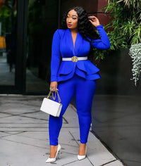 Thumbnail for Women's Full Sleeve Ruffles Blazers Pencil Pants Suit Set – Two Piece Fall Season Lady's Outfit - Path Of Praise