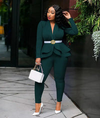 Thumbnail for Women's Full Sleeve Ruffles Blazers Pencil Pants Suit Set – Two Piece Fall Season Lady's Outfit - Path Of Praise