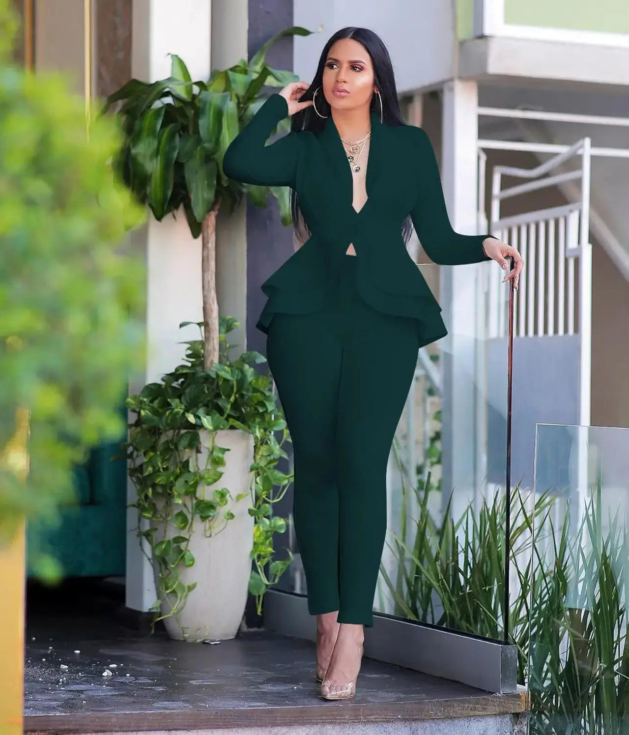 Women's Full Sleeve Ruffles Blazers Pencil Pants Suit Set – Two Piece Fall Season Lady's Outfit Path Of Praise