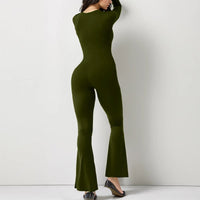 Thumbnail for Women’s Long Sleeve Waist Shaping and Hip Lift Square Collar Wide Leg Jumpsuit - Path Of Praise