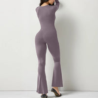 Thumbnail for Women’s Long Sleeve Waist Shaping and Hip Lift Square Collar Wide Leg Jumpsuit - Path Of Praise